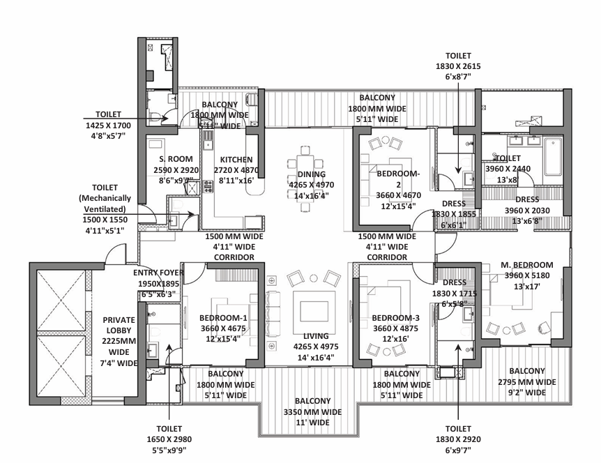 3 BHK Floor Plan